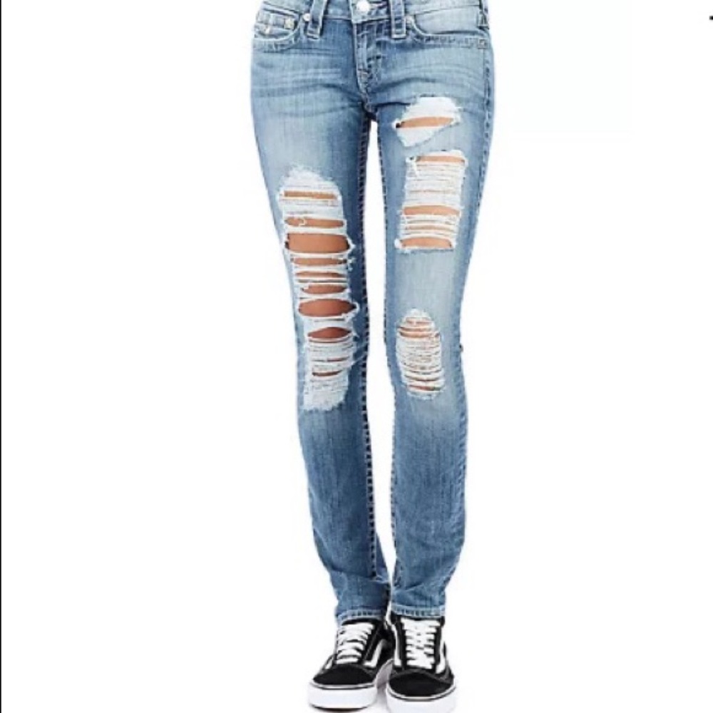 True Religion Women's Light Blue Ripped Skinny Jeans